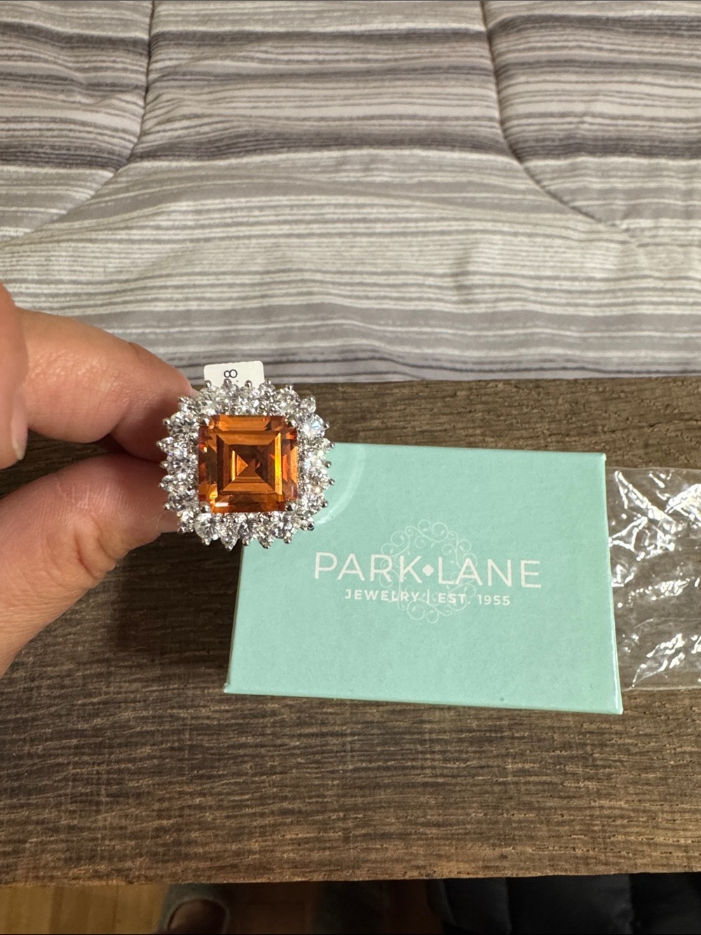 Park Lane Imperial Ring Orange Square Crystal Halo Statement Ring